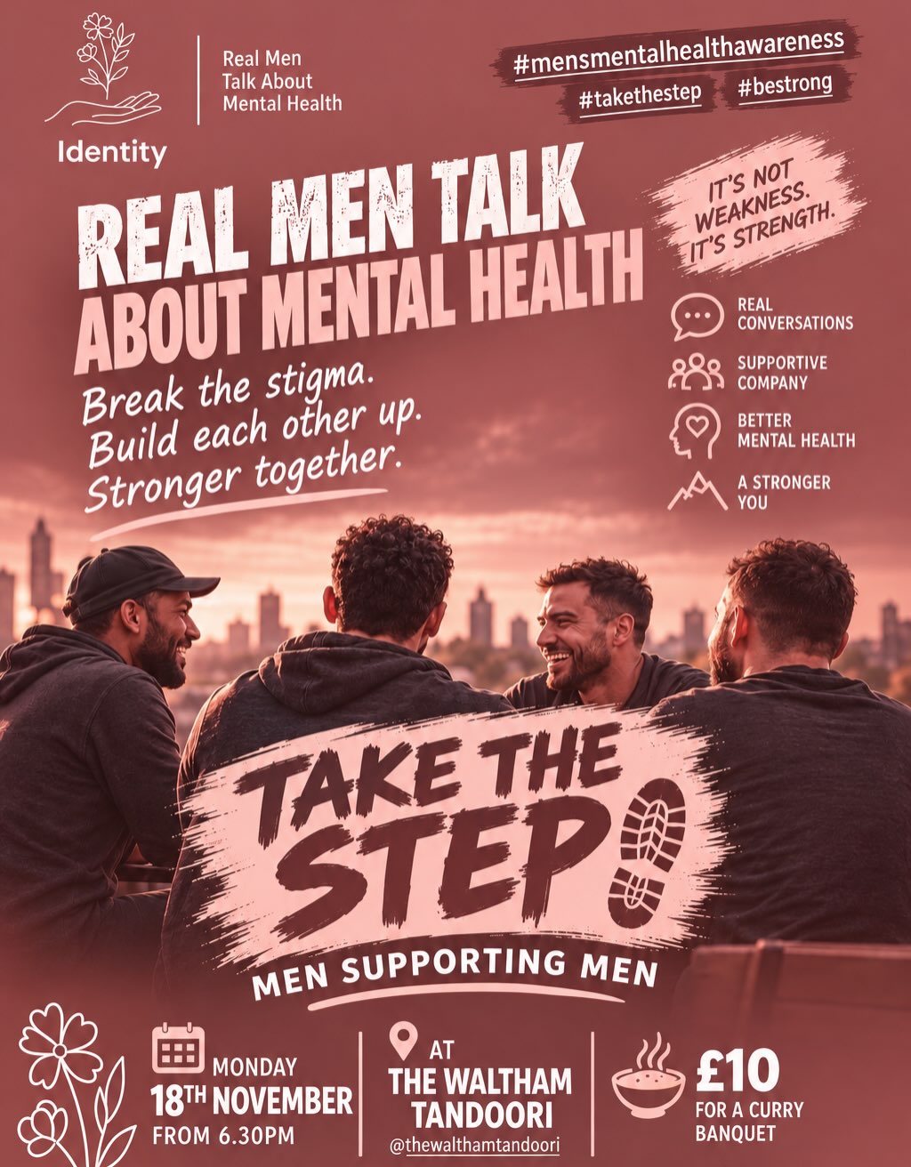 🌿 WHEN SOMETHING WORKS YOU DO IT AGAIN 🤍

Please come along to our second Curry Night - whatever your motivation to come - mental health, new friends, to get out (away from the wife!!), everyone is welcome and it might make a difference for you! 

Should you wish to come along please message Ed on 07818087574 🤍

@take_the_step.events @eduardo.wiggo